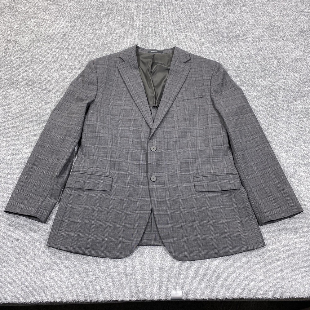 Awearness Kenneth Cole Jacket Mens 46 Long Grey Glen Plaid Modern Fit Stretch